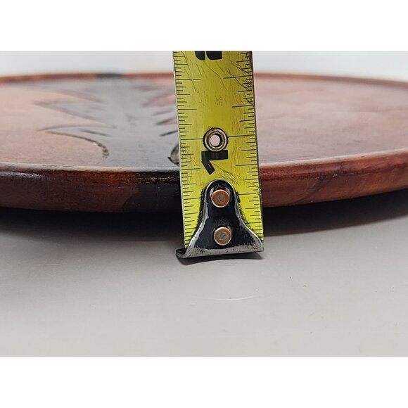 Hand Carved Vintage Round Wooden Tray Wall Plaque Folk Art Design Country Kitchy - Picture 9 of 9